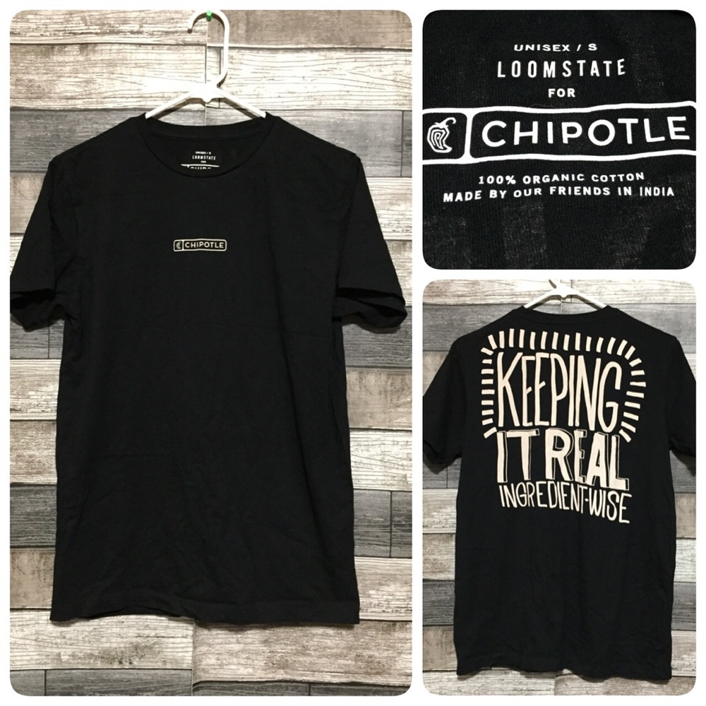 Loomstate Chipotle Mexican Grill Graphic T-Shirt Back Print Black Unisex S
